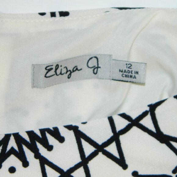 Eliza J A-line Shift 3/4" Sleeves Dress Black White Pink Size 12 - Picture 13 of 13